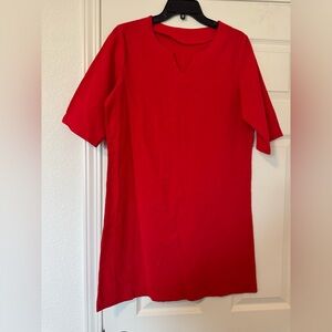 Bright Red Short Sleeve Shift Dress